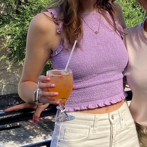 Purple Frilly Cropped Tank Top